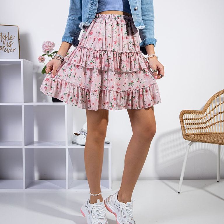 Fustă scurtă pudră cu buzunare florale - Îmbrăcăminte