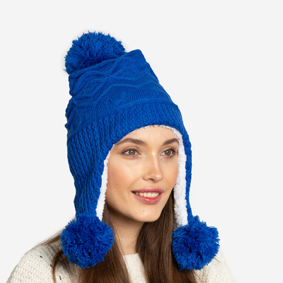 Palarie de dama izolata cobalt cu pompoane - Accesorii