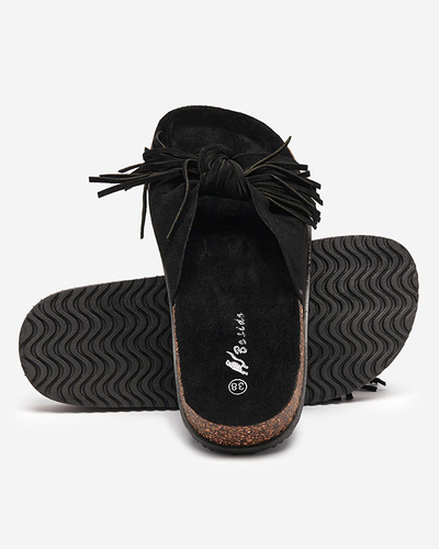 Papuci de dama cu franjuri in negru Guttis - Incaltaminte