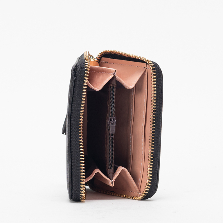 Portofel mic de damă negru cu ursuleț și breloc - Accesorii