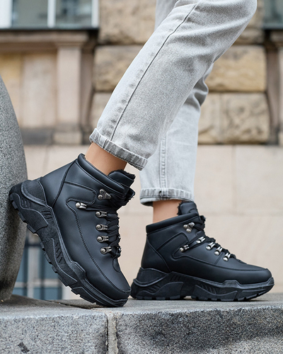 Cizme negre pentru zapada din piele ecologica de la Rueq- Footwear