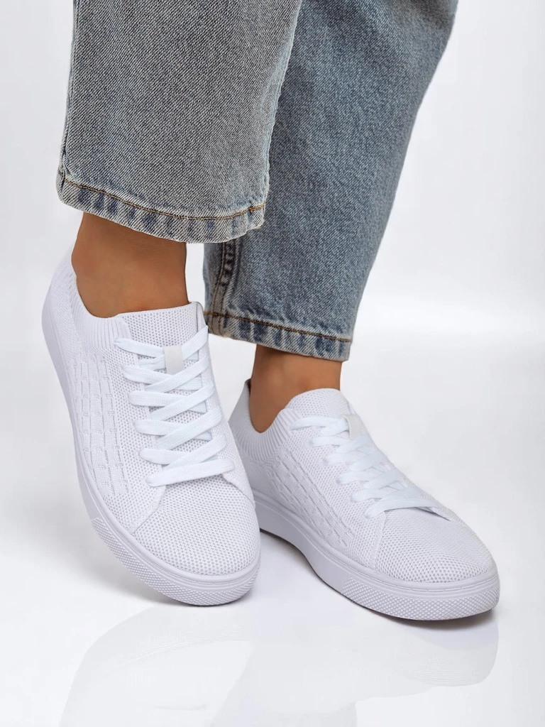 Sneakers Dama Royalfashion AURELIA – teniși textili albi pentru primăvară și vară