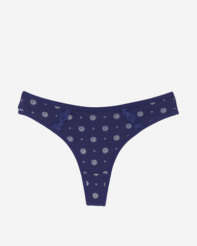 Tanga de dama bleumarin din bumbac cu flori - Lenjerie intima