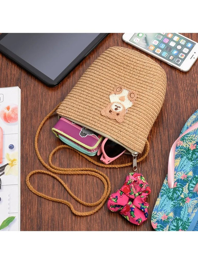 Royalfashion Geantă mică de paie pentru copii Geantă de paie Teddy