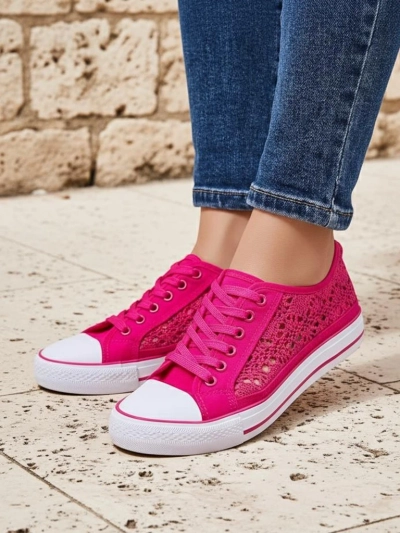 Tenisi de damă Callista Fuchsia - țesătură ușoară, talpă plată de 2,5 cm