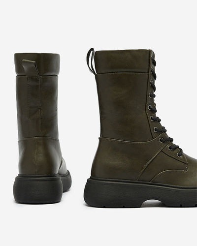 Cizme înalte de damă cu șireturi Ferisis de culoare verde închis - Încălțăminte