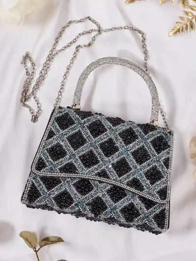 Royalfashion Mică geantă de mână pentru femei, împodobită cu zirconii și perle