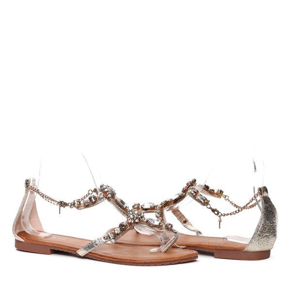 Złote sandały z ozdobnymi kamyczkami Jazlyn- Obuwie