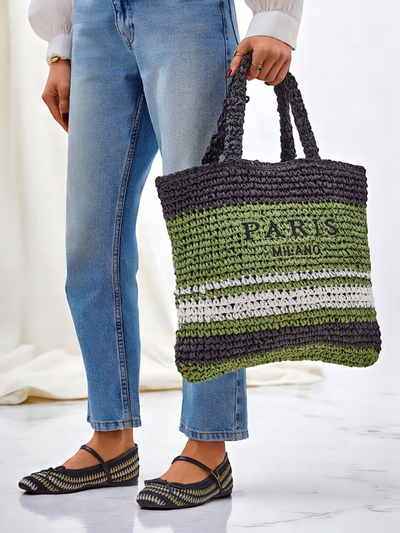 Royalfashion Geantă mare de damă din paie Paris Stripe