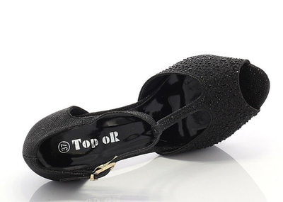 Sandale negre de damă cu toc înalt Szqueio - pantofi