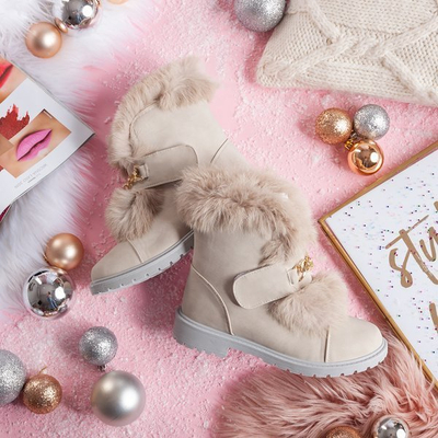 Beżowe botki z futerkiem Wiscon - Obuwie