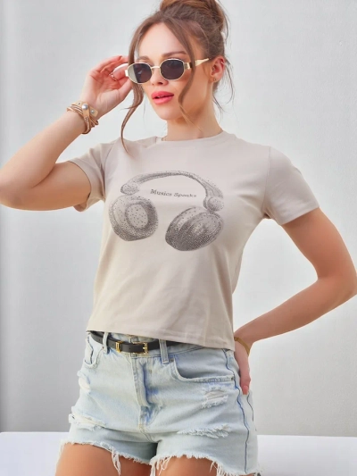 Royalfashion Tricou din bumbac pentru femei cu imprimeu muzical