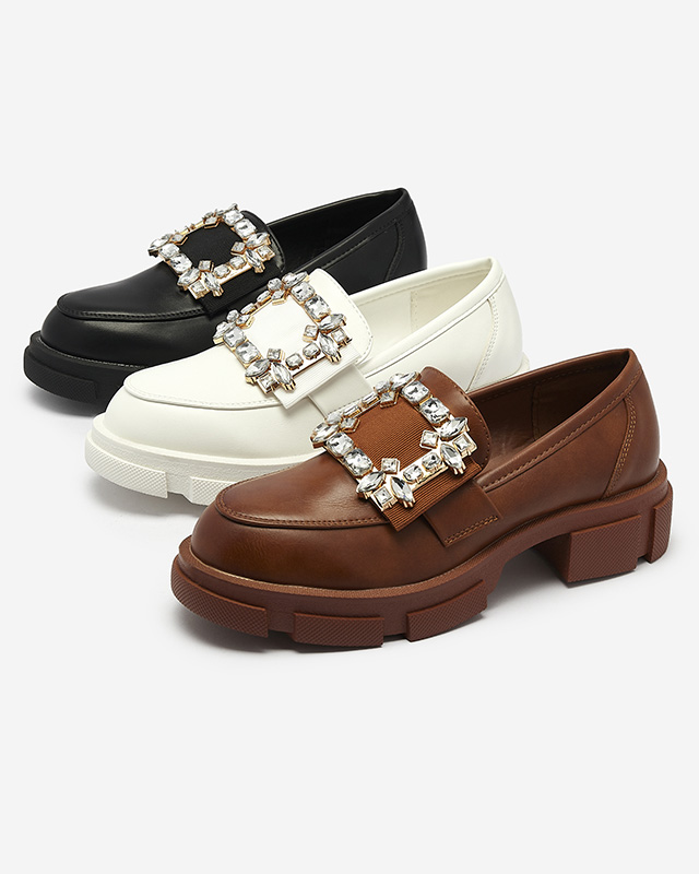 Mocasini de damă Camel cu ornament auriu Coriol- Footwear