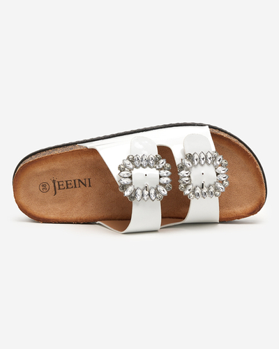 OUTLET Papuci dama albi cu agrafe decorate Olimika - Incaltaminte