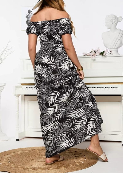 Rochie midi neagră florală pentru femei - Îmbrăcăminte