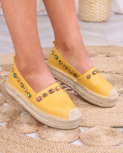 Espadrile de damă galbene cu cristale Ziennie - Încălțăminte