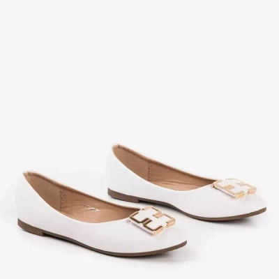 OUTLET Balerini de dama albi cu ornament pe varf Rionach - Pantofi