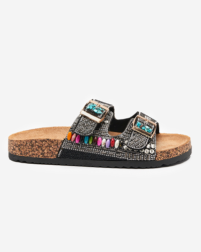 Papuci de dama negri cu pietre colorate Dusana - Incaltaminte