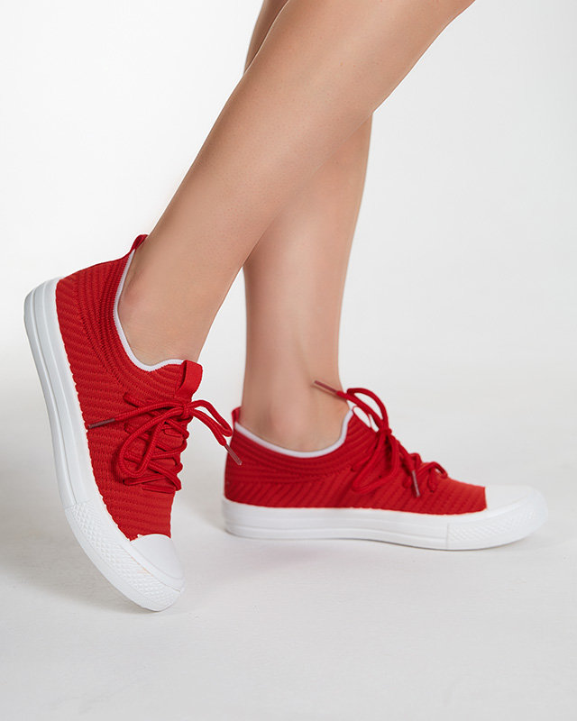 OUTLET Tenisi roșii de damă cu nervuri Manfer- Încălțăminte