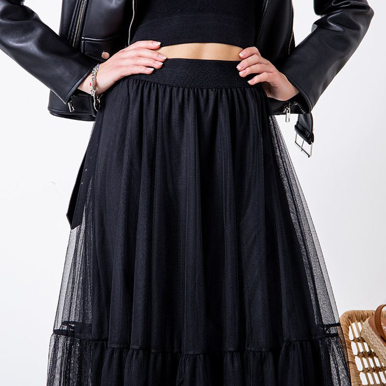Fustă neagră pentru femei cu tul - Îmbrăcăminte