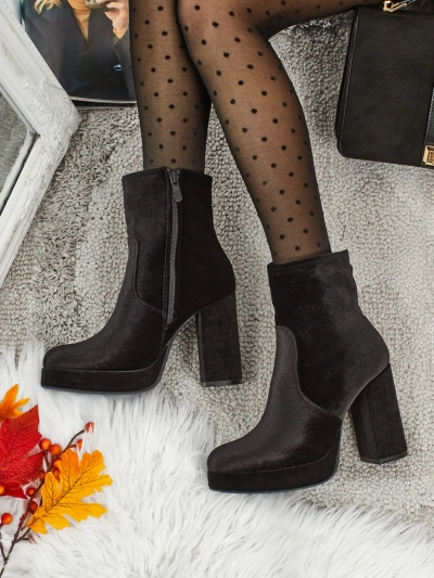 Botine de damă cu toc gros, tip velur Miss