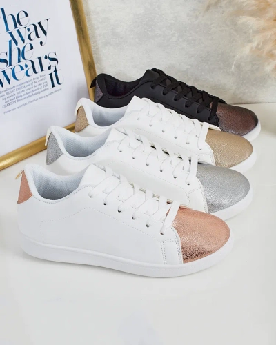 Sneakers de damă Royalfashion Calista argintiu-alb, eleganți, piele ecologică