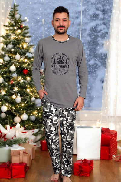 Pijamale bărbați bleumarin cu pantaloni în carouri - Îmbrăcăminte