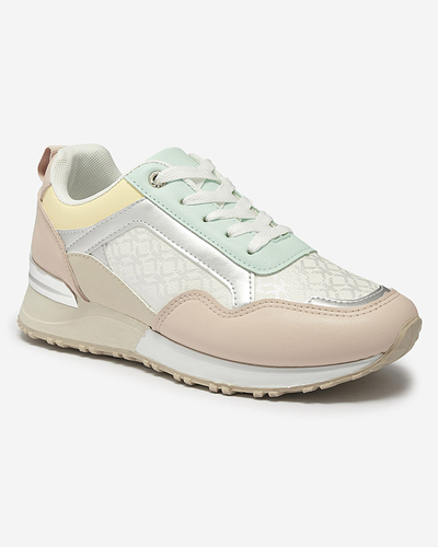 Pantofi sport cu șiret bej și roz de damă Mnerio- Footwear