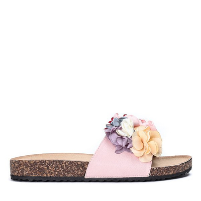 Różowe klapki z ozdobnymi kwiatkami Vilena - Obuwie