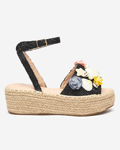 Sandale de damă negre a'la espadrile cu partea superioară decorativă Soramis - Încălțăminte