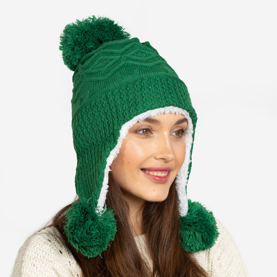 Palarie izolata de dama verde inchis cu pompoane - Accesorii