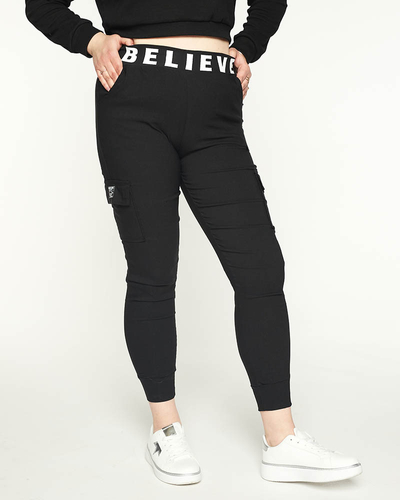 Pantaloni cargo negri a'la femei cu buzunare PLUS SIZE - Îmbrăcăminte