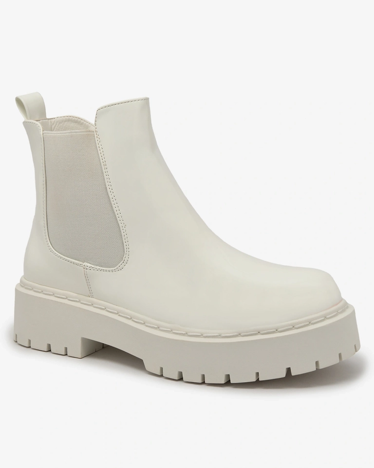 Royalfashion Cizme albe lăcuite fără toc pentru femei Glossy Chic