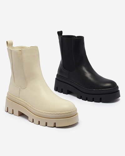 Cizme de damă crem cu talpă mai groasă Zalevin- Footwear