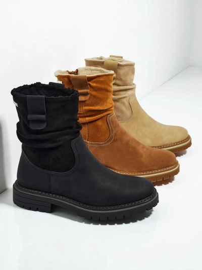 Botine înalte de damă din piele ecologică întoarsă Liora