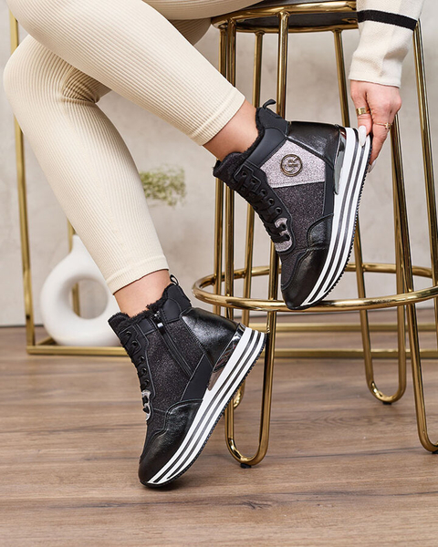 Royalfashion Adidași sport de damă negri cu sclipici Kawellas