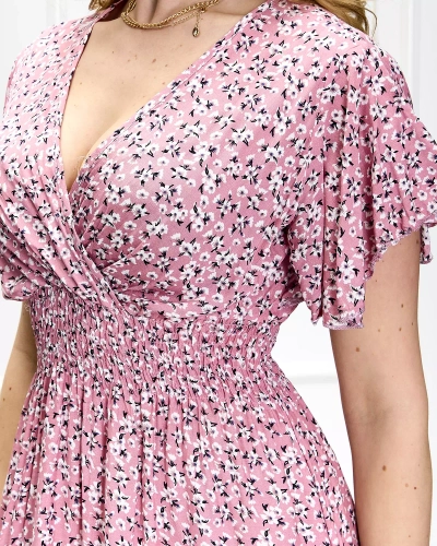 Rochie midi roz cu flori pentru femei - Îmbrăcăminte