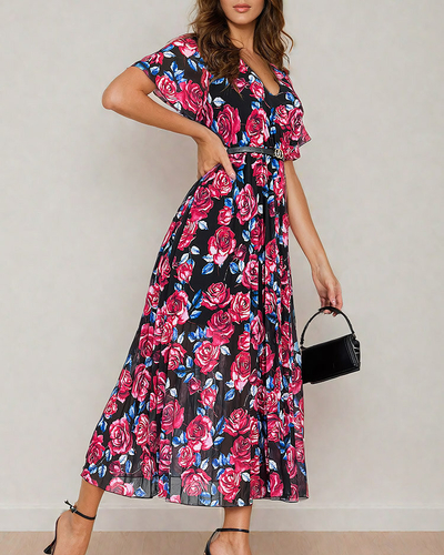 Royalfashion Rochie midi plisată cu motive florale pentru femei