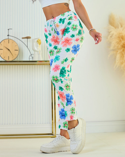 Royalfashion Pantaloni de damă din țesătură cu motive florale