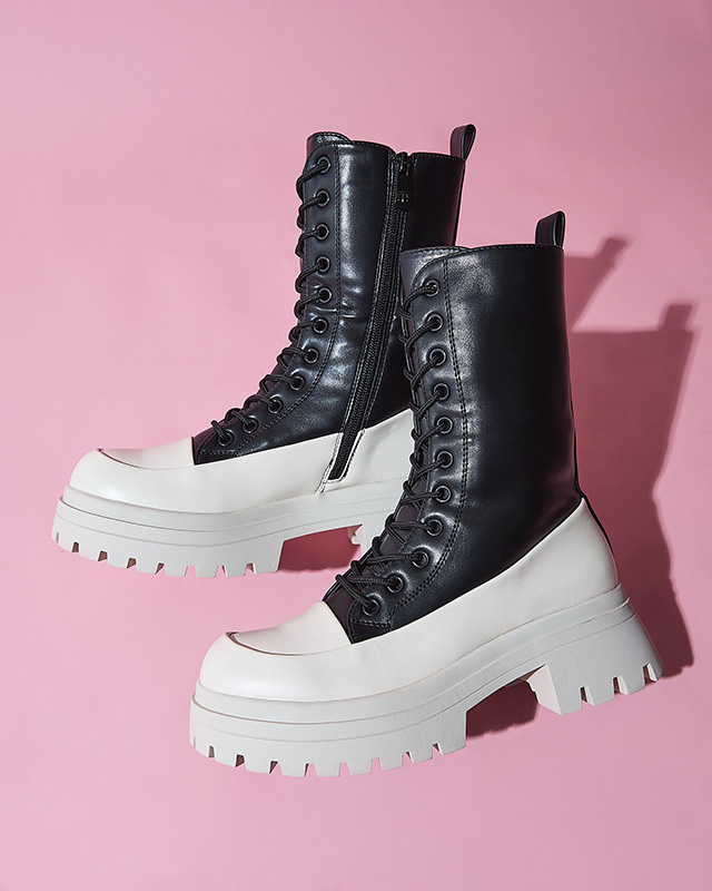 Cizme înalte de damă negre și bej Susker - Încălțăminte