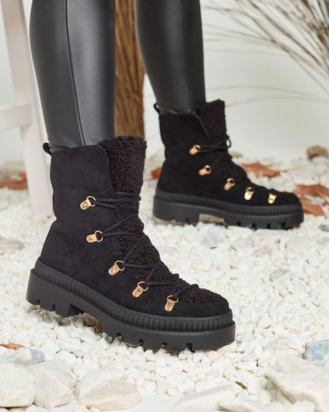 Royalfashion Cizme de vânătoare izolate pentru femei negre cu piele de oaie Lery Walk