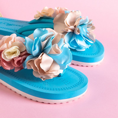 Flip-flops albastre cu flori decorative Flores - Încălțăminte