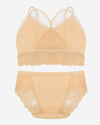 Set lenjerie intima dama cu dantela bej - Lenjerie intima