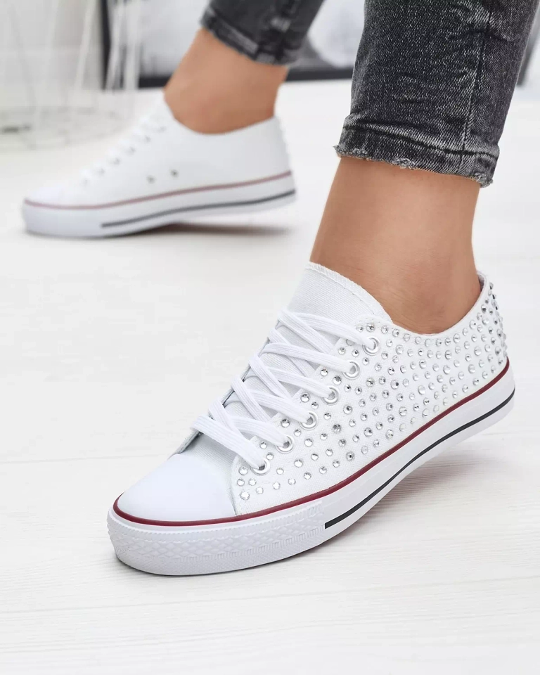 Adidași de damă cu zirconi colorați în alb Amando- Încălțăminte