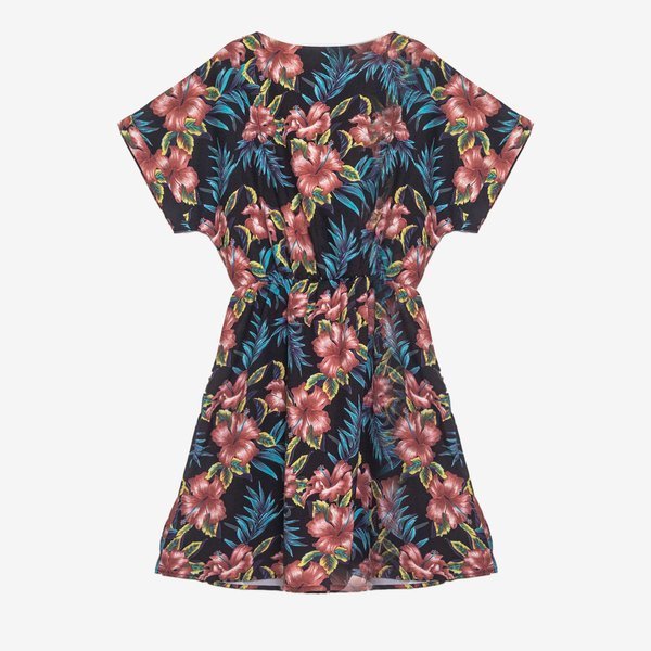 Czarna sukienka w kwiaty PLUS SIZE - Odzież