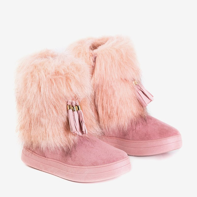 OUTLET Cizme de zăpadă pentru femei roz, cu decorațiuni Astride - Încălțăminte
