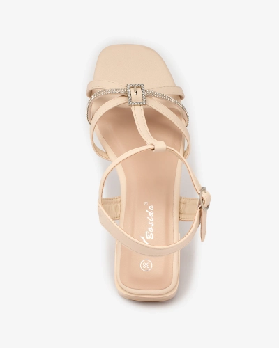 Royalfashion Sandale cu toc mic bej pentru femei cu zirconiu Luietta