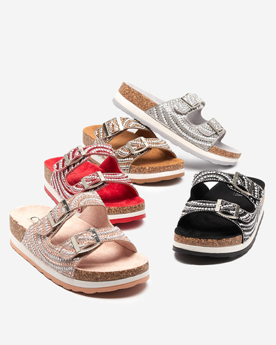 Papuci de damă cu zirconiu cubic în negru Lalud-Footwear