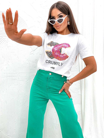 Royalfashion Tricou pentru femei cu imprimeu și zirconii