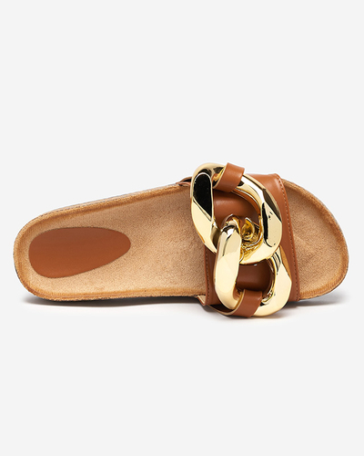 Papuci de damă maro cu decor la Fixci- Footwear